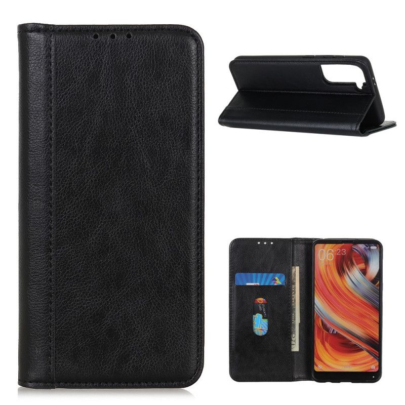 Flip Case Samsung Galaxy S21 5G Schwarz Elegantes Geteiltes Litschileder