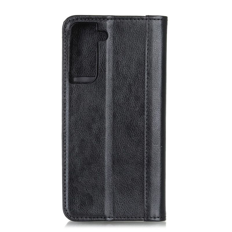 Flip Case Samsung Galaxy S21 5G Schwarz Elegantes Geteiltes Litschileder