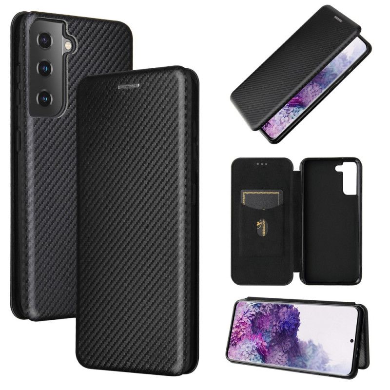 Flip Case Samsung Galaxy S21 5G Schwarz Handyhülle Kohlefaser