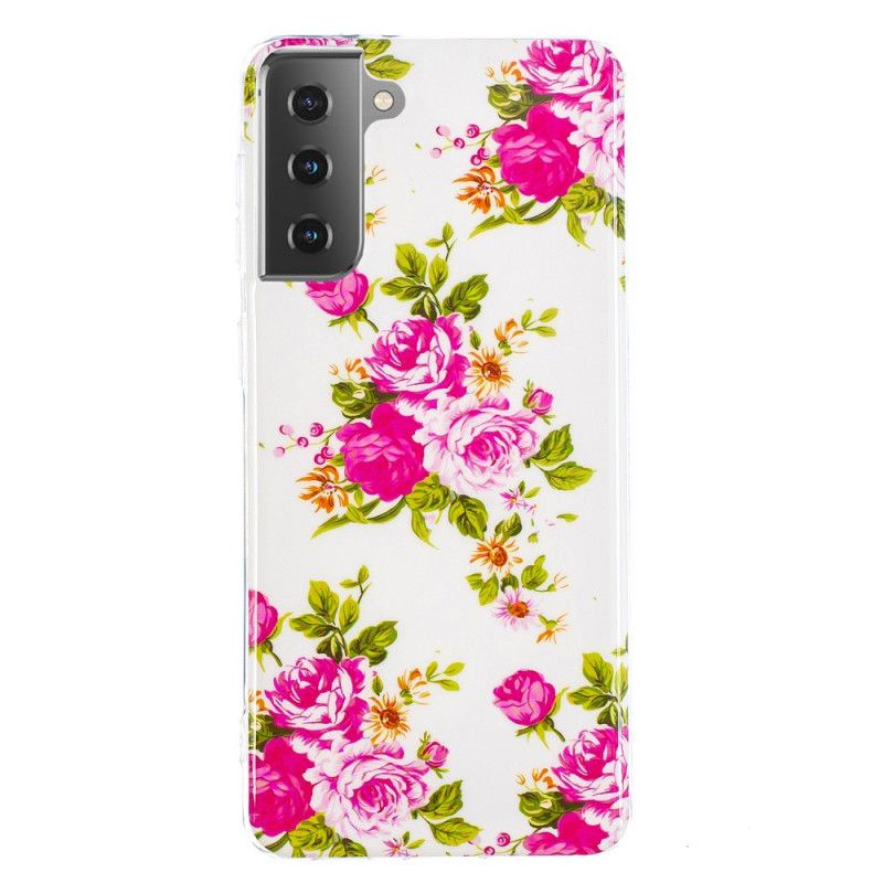 Hülle Für Samsung Galaxy S21 5G Fluoreszierende Freiheitsblumen