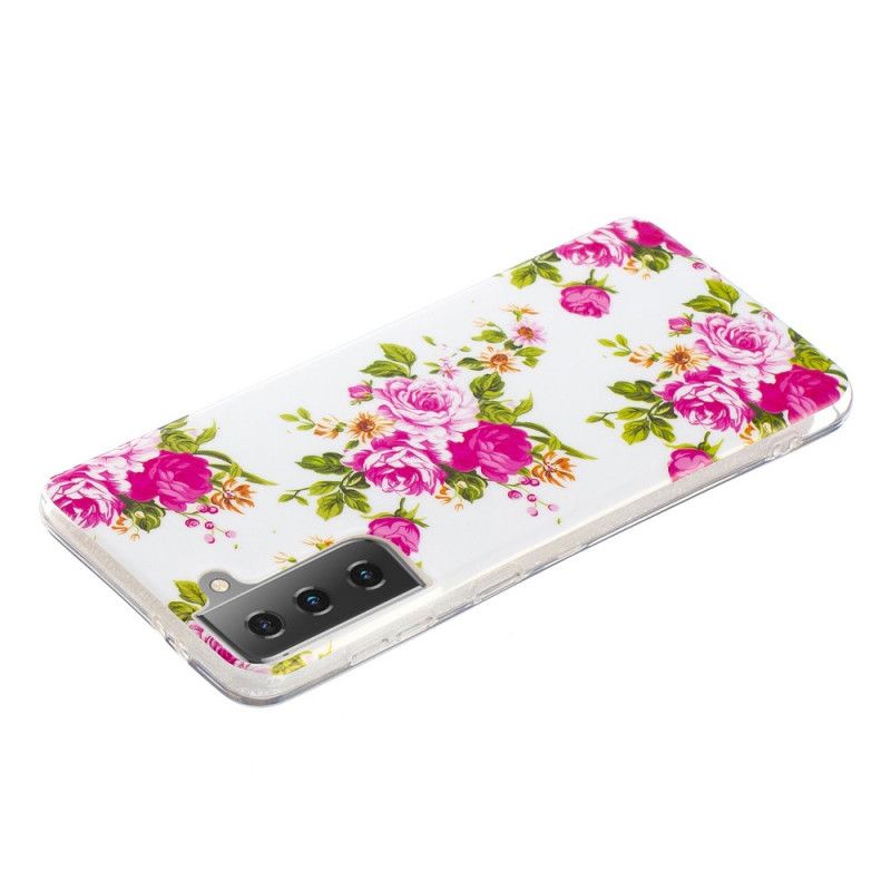 Hülle Für Samsung Galaxy S21 5G Fluoreszierende Freiheitsblumen