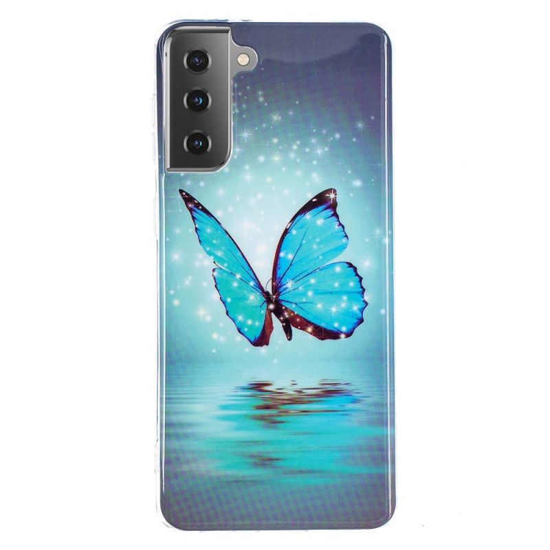 Hülle Für Samsung Galaxy S21 5G Fluoreszierender Blauer Schmetterling
