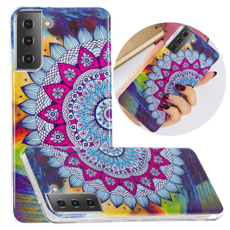 Hülle Für Samsung Galaxy S21 5G Fluoreszierendes Farbiges Mandala