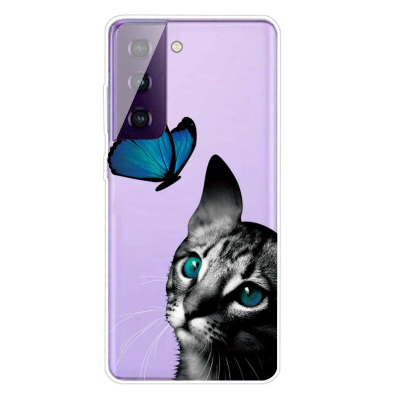 Hülle Für Samsung Galaxy S21 5G Katze Und Schmetterling