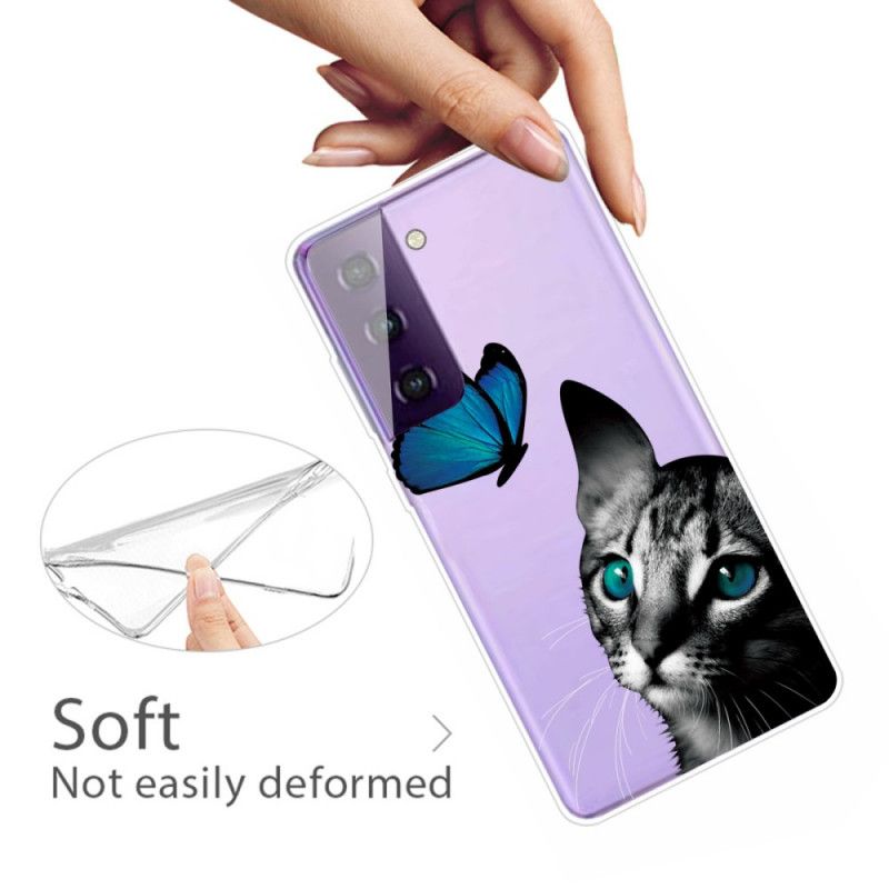 Hülle Für Samsung Galaxy S21 5G Katze Und Schmetterling