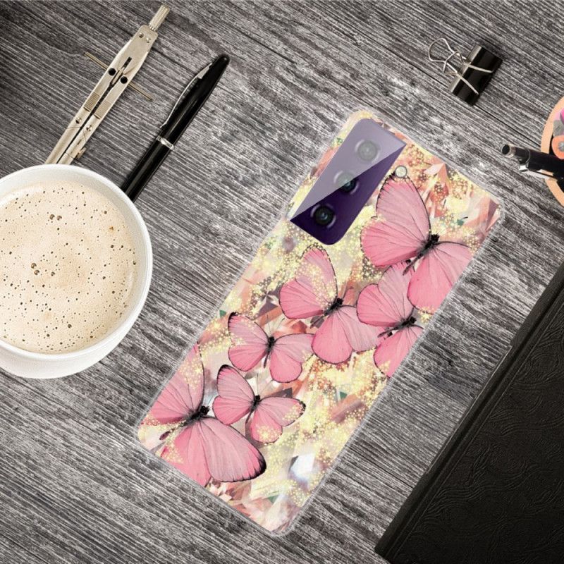 Hülle Für Samsung Galaxy S21 5G Pink Schöne Schmetterlinge
