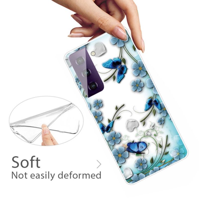 Hülle Für Samsung Galaxy S21 5G Retro Schmetterlinge Und Blumen