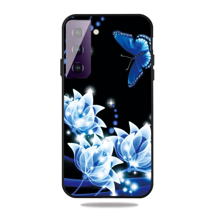 Hülle Samsung Galaxy S21 5G Dunkelblau Handyhülle Blaue Blüten
