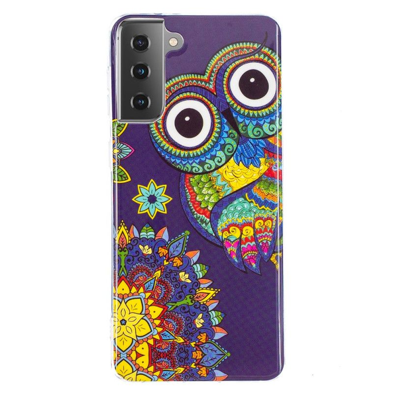 Hülle Samsung Galaxy S21 5G Fluoreszierende Mandala-Eule