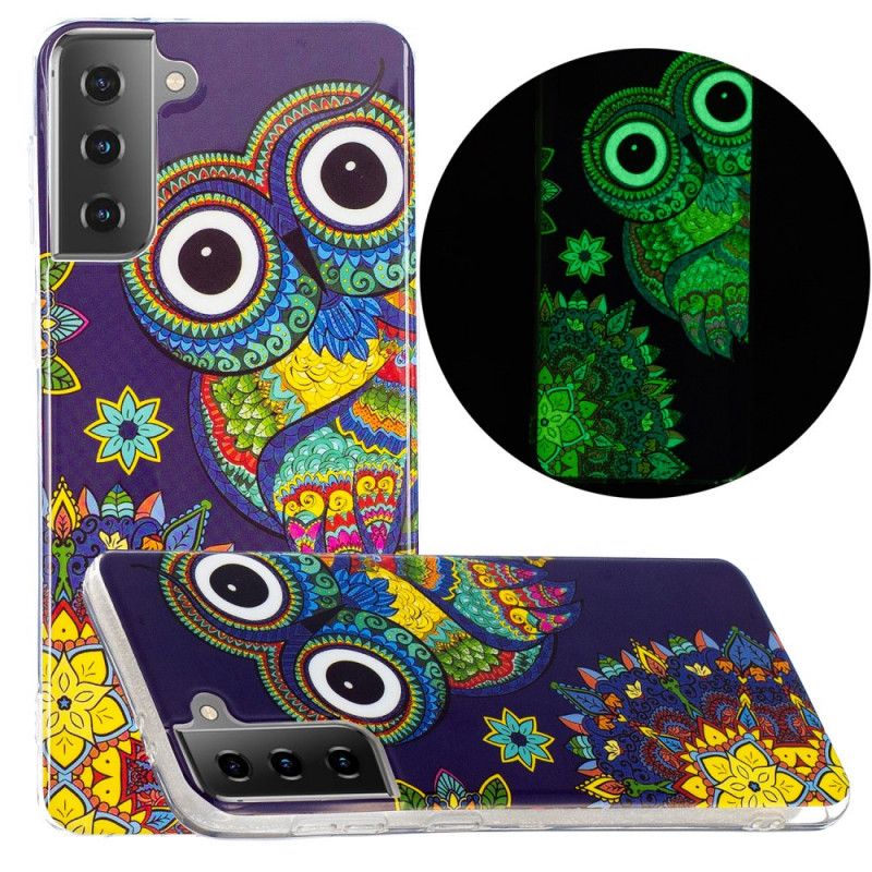 Hülle Samsung Galaxy S21 5G Fluoreszierende Mandala-Eule