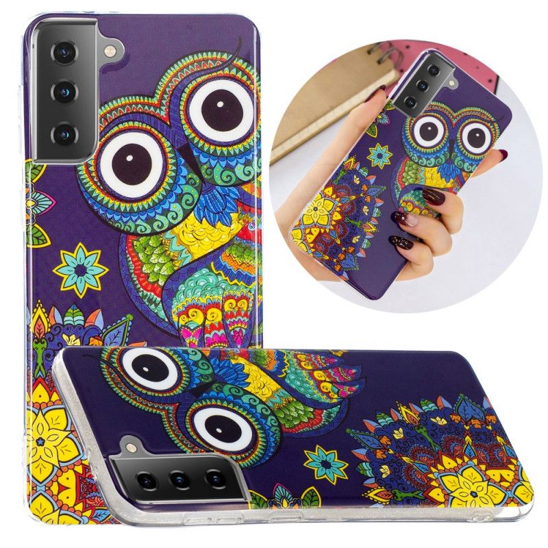 Hülle Samsung Galaxy S21 5G Fluoreszierende Mandala-Eule