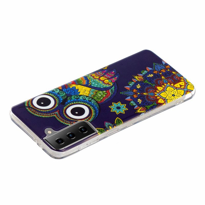Hülle Samsung Galaxy S21 5G Fluoreszierende Mandala-Eule