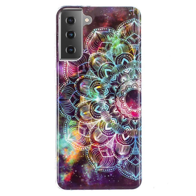 Hülle Samsung Galaxy S21 5G Schwarz Fluoreszierende Blumenserie
