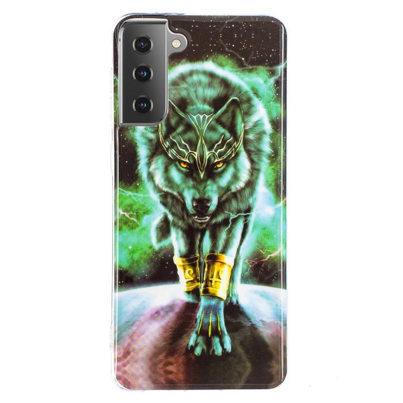 Hülle Samsung Galaxy S21 5G Schwarz Fluoreszierende Wolfsreihe