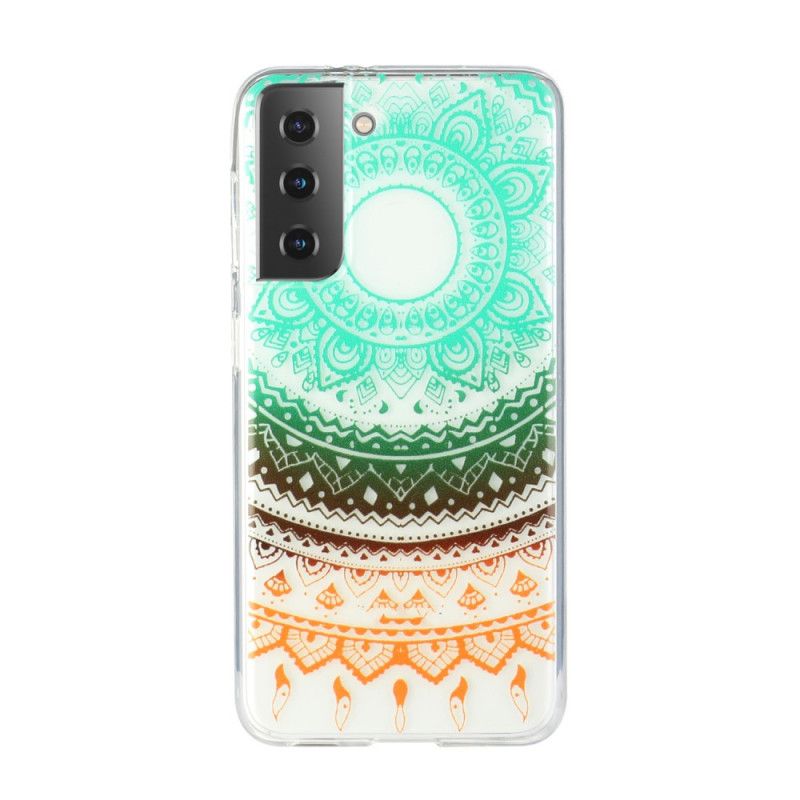 Hülle Samsung Galaxy S21 5G Schwarz Transparentes Blumenmandala