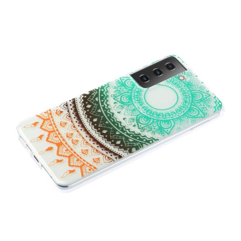 Hülle Samsung Galaxy S21 5G Schwarz Transparentes Blumenmandala