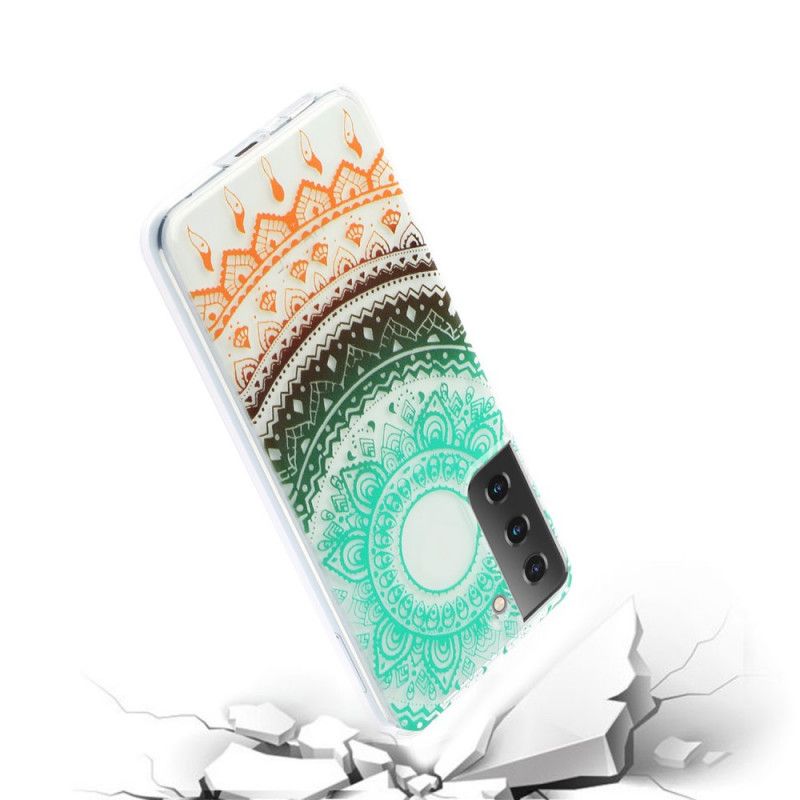 Hülle Samsung Galaxy S21 5G Schwarz Transparentes Blumenmandala