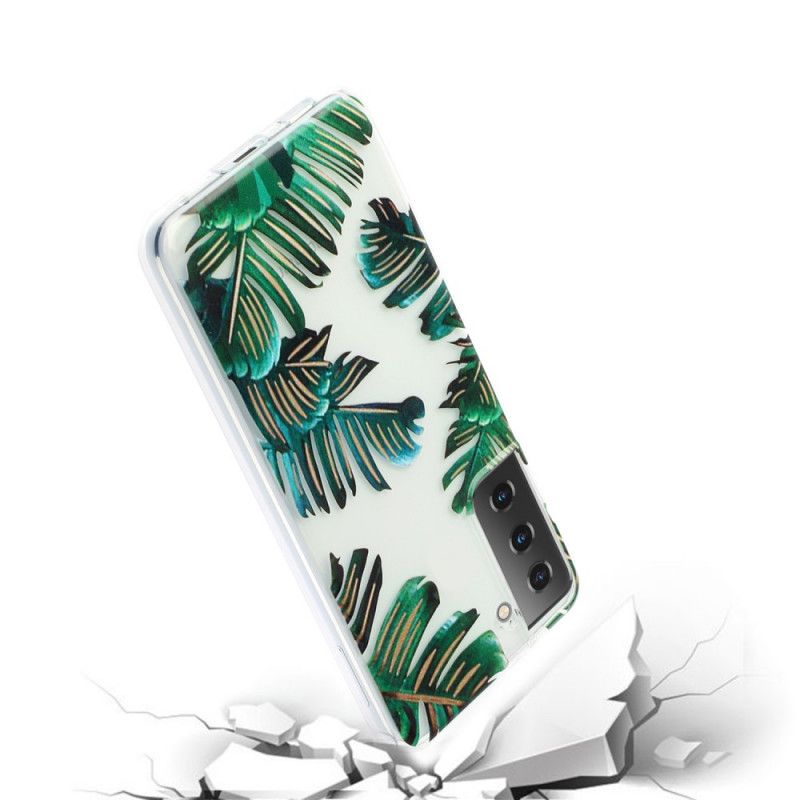 Hülle Samsung Galaxy S21 5G Transparente Grüne Blätter