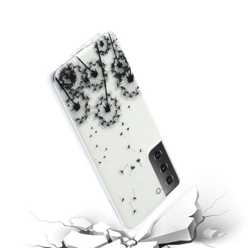 Hülle Samsung Galaxy S21 5G Transparenter Schwarzer Löwenzahn