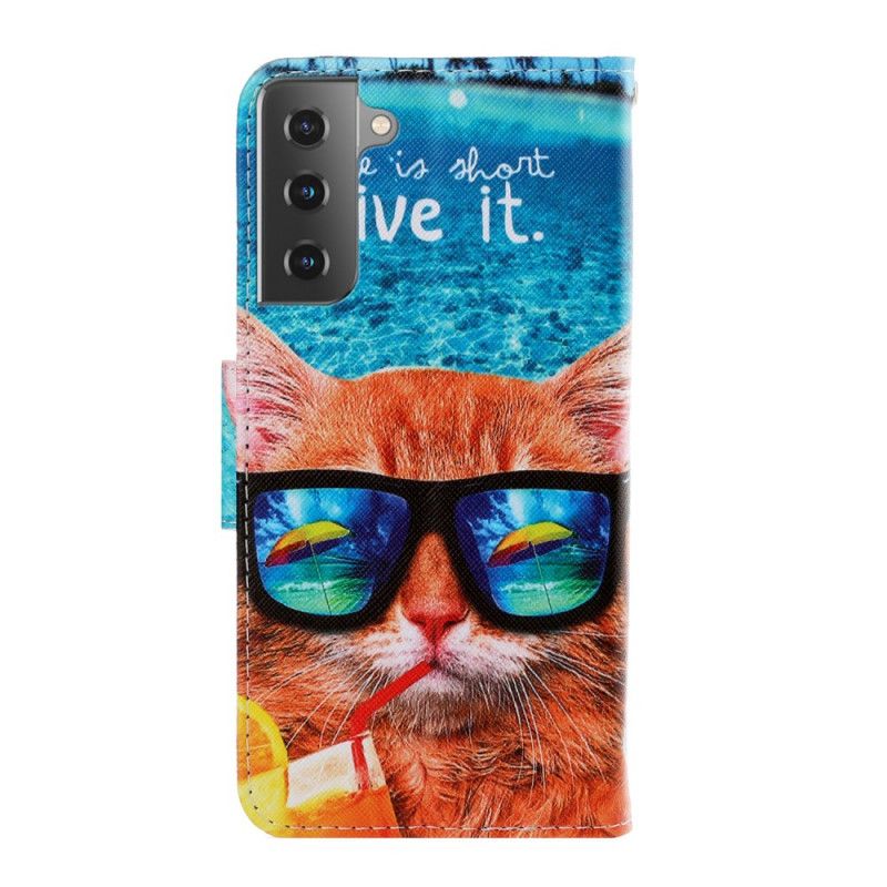Lederhüllen Für Samsung Galaxy S21 5G Katze Lebe Es Mit Tanga