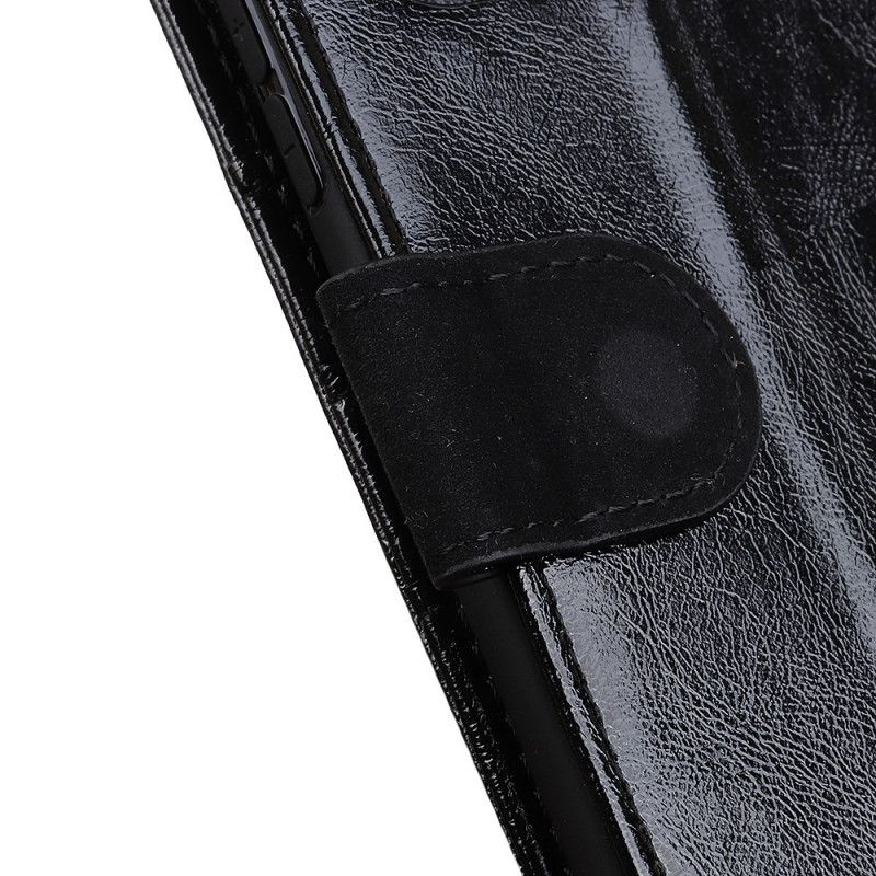 Lederhüllen Für Samsung Galaxy S21 5G Schwarz Gespaltenes Glänzendes Leder