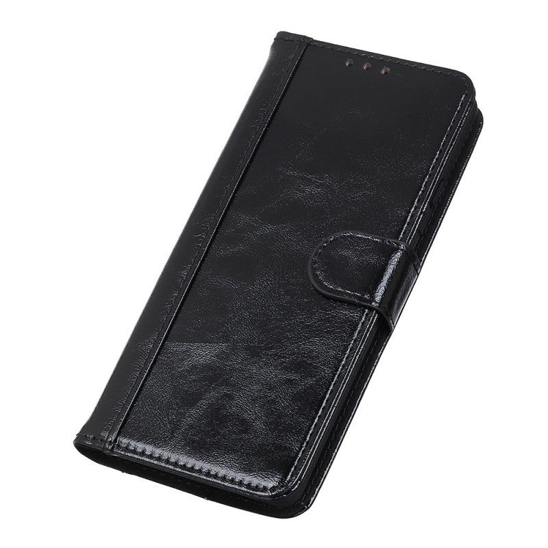 Lederhüllen Für Samsung Galaxy S21 5G Schwarz Gespaltenes Glänzendes Leder