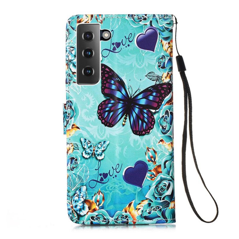 Lederhüllen Samsung Galaxy S21 5G Goldene Schmetterlinge