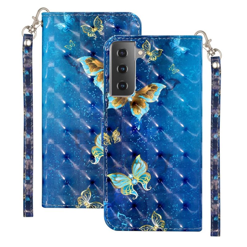Lederhüllen Samsung Galaxy S21 5G Lichtfleck Schmetterlinge Mit Riemen