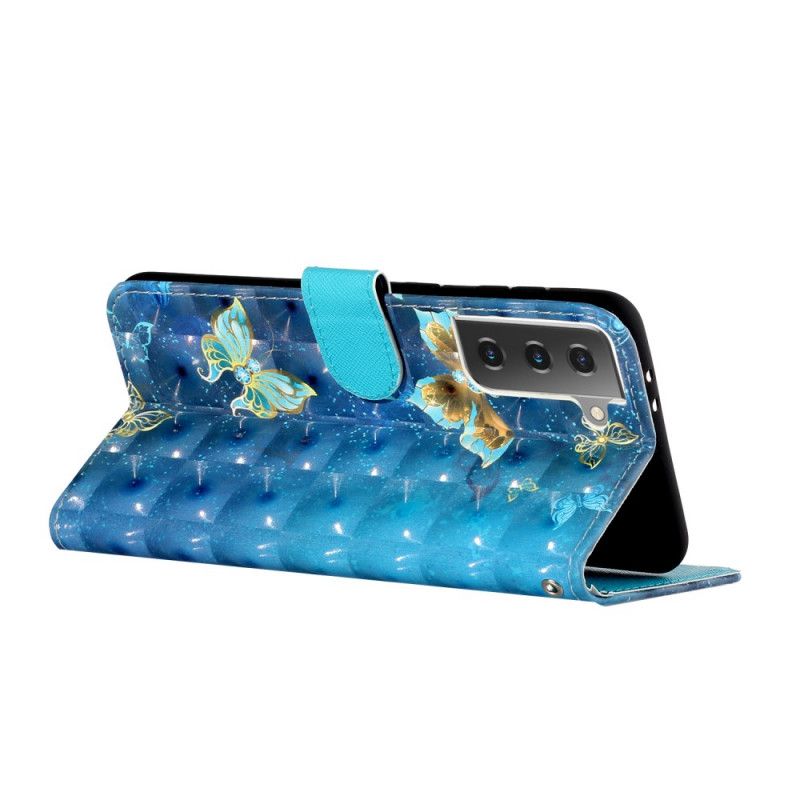 Lederhüllen Samsung Galaxy S21 5G Lichtfleck Schmetterlinge Mit Riemen