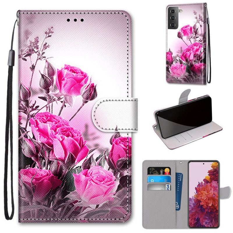 Lederhüllen Samsung Galaxy S21 5G Magenta Magische Blumen