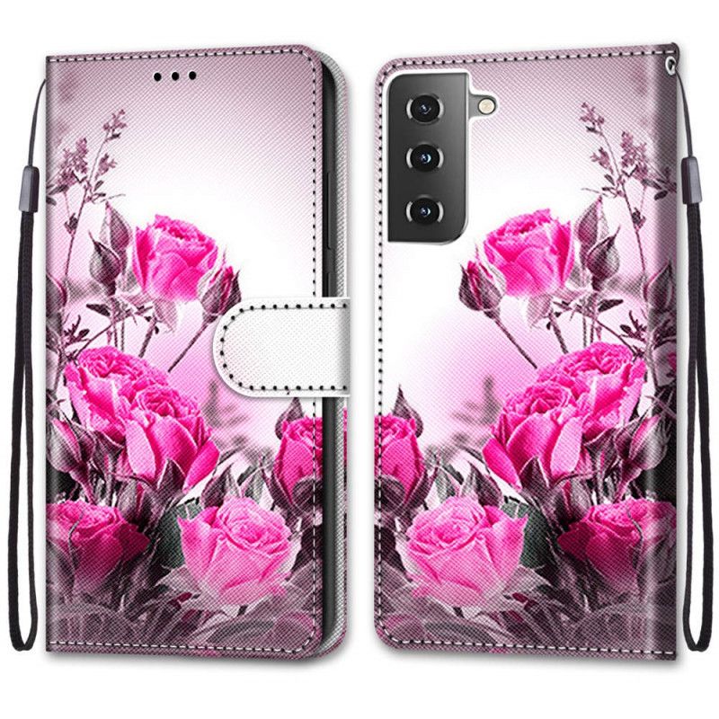 Lederhüllen Samsung Galaxy S21 5G Magenta Magische Blumen
