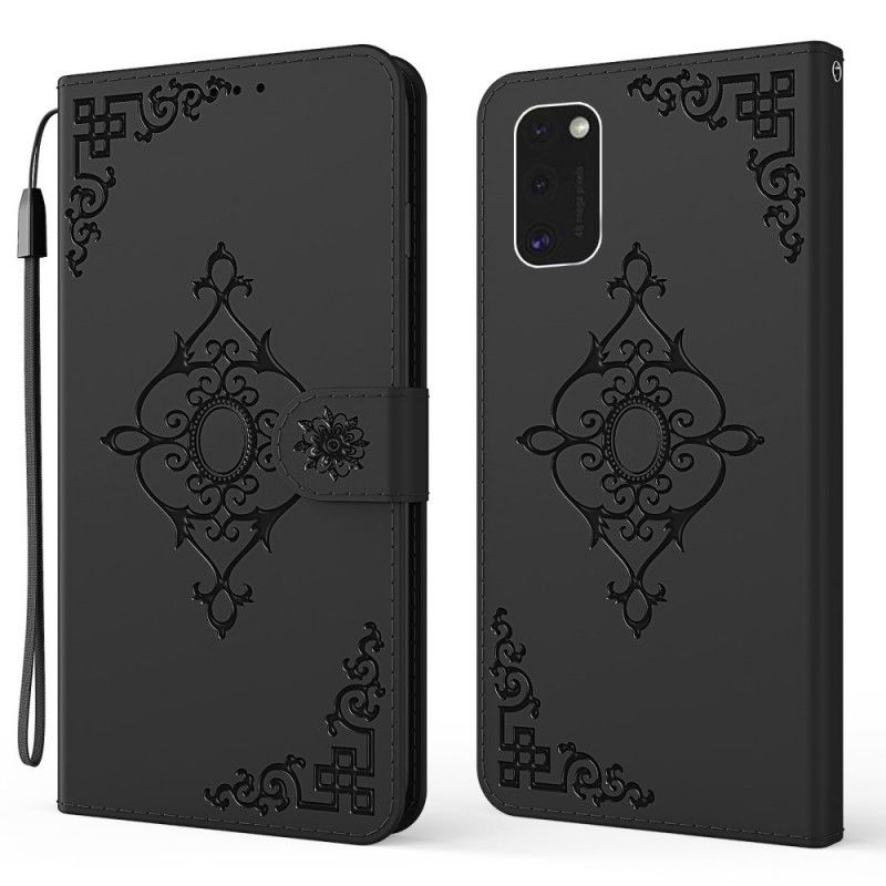 Lederhüllen Samsung Galaxy S21 5G Schwarz Barockblume Mit Riemen