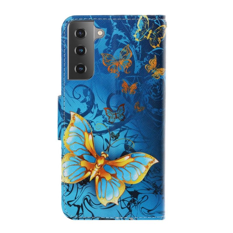 Lederhüllen Samsung Galaxy S21 5G Schwarz Schmetterlingsvariationen Mit Tanga