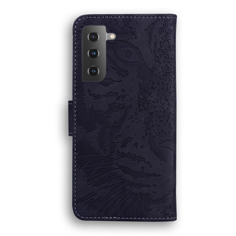 Lederhüllen Samsung Galaxy S21 5G Schwarz Tigergesichtsdruck