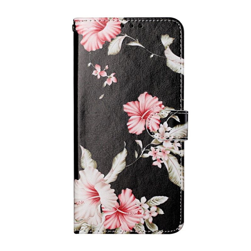 Lederhüllen Samsung Galaxy S21 5G Schwarz Wilde Blumen