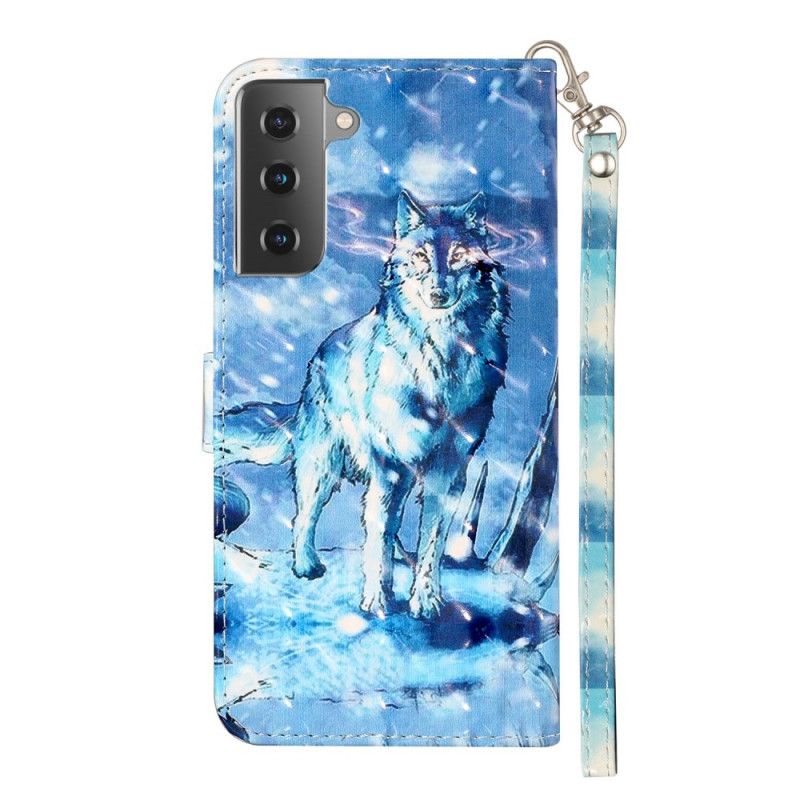 Lederhüllen Samsung Galaxy S21 5G Wolfslichtpunkte Mit Riemen