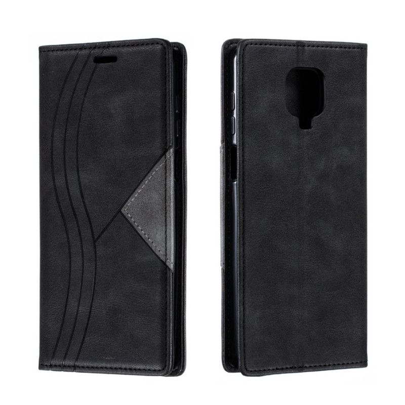 Flip Case Für Xiaomi Redmi Note 9S / Note 9 Pro Schwarz Wellenlederstil