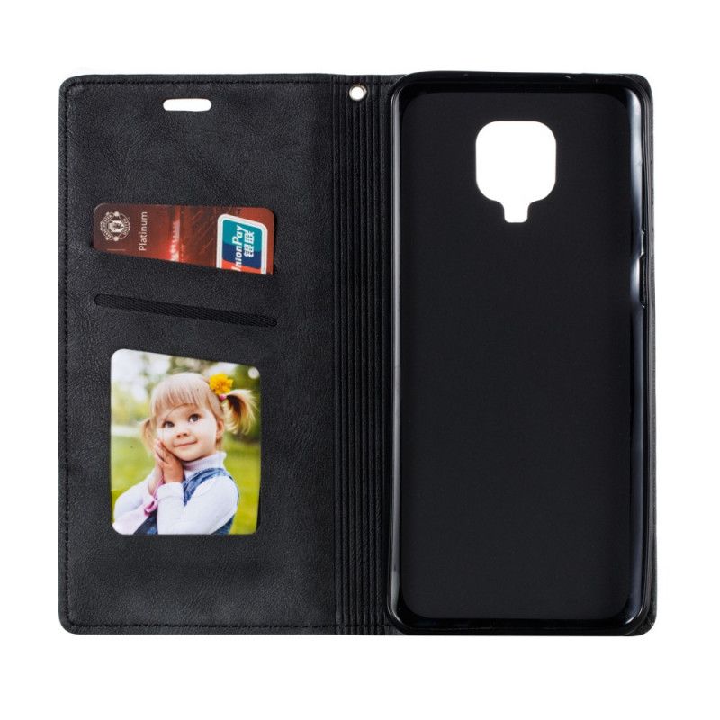 Flip Case Für Xiaomi Redmi Note 9S / Note 9 Pro Schwarz Wellenlederstil