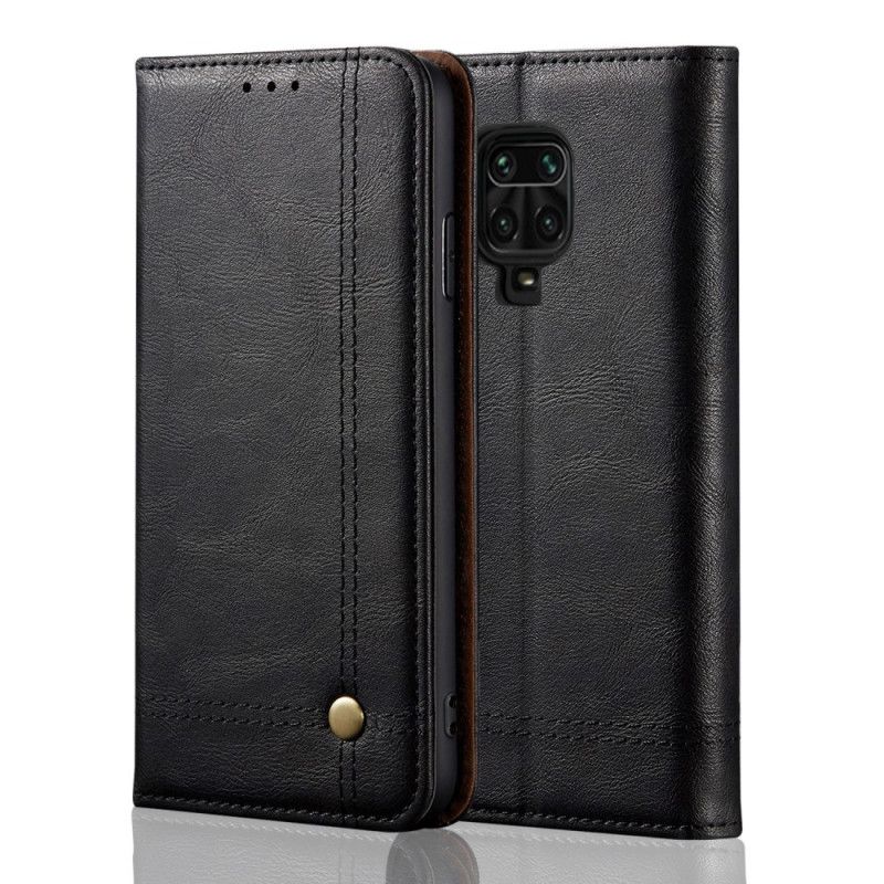 Flip Case Xiaomi Redmi Note 9S / Note 9 Pro Schwarz Genähter Ledereffekt