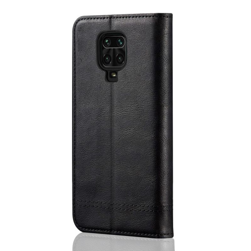 Flip Case Xiaomi Redmi Note 9S / Note 9 Pro Schwarz Genähter Ledereffekt