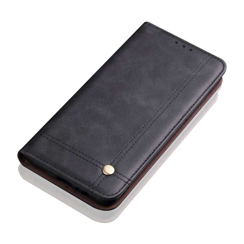 Flip Case Xiaomi Redmi Note 9S / Note 9 Pro Schwarz Genähter Ledereffekt