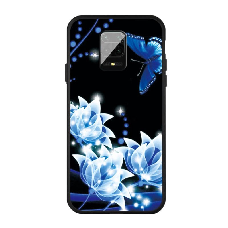 Hülle Xiaomi Redmi Note 9S / Note 9 Pro Schmetterling Und Blaue Blüten