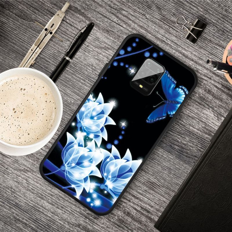 Hülle Xiaomi Redmi Note 9S / Note 9 Pro Schmetterling Und Blaue Blüten