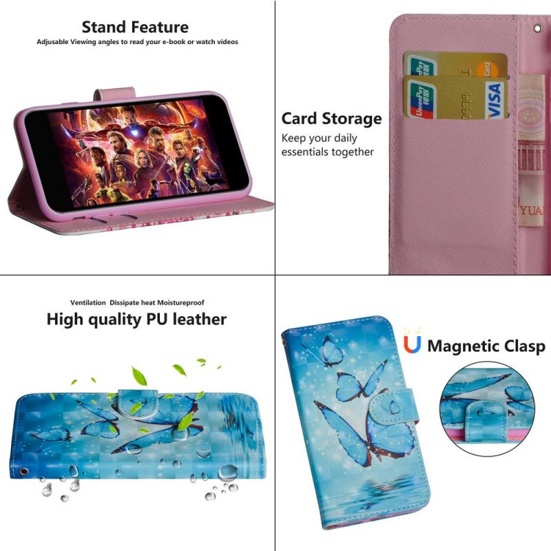 Lederhüllen Für Xiaomi Redmi Note 9S / Note 9 Pro Blaue Schmetterlinge