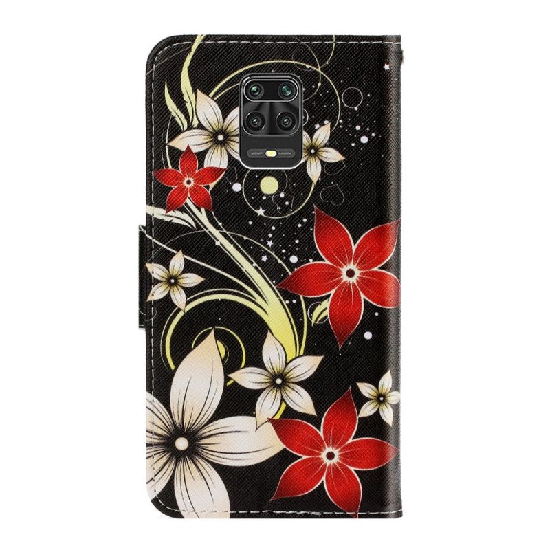 Lederhüllen Für Xiaomi Redmi Note 9S / Note 9 Pro Bunte Blumen Mit Einem Riemen