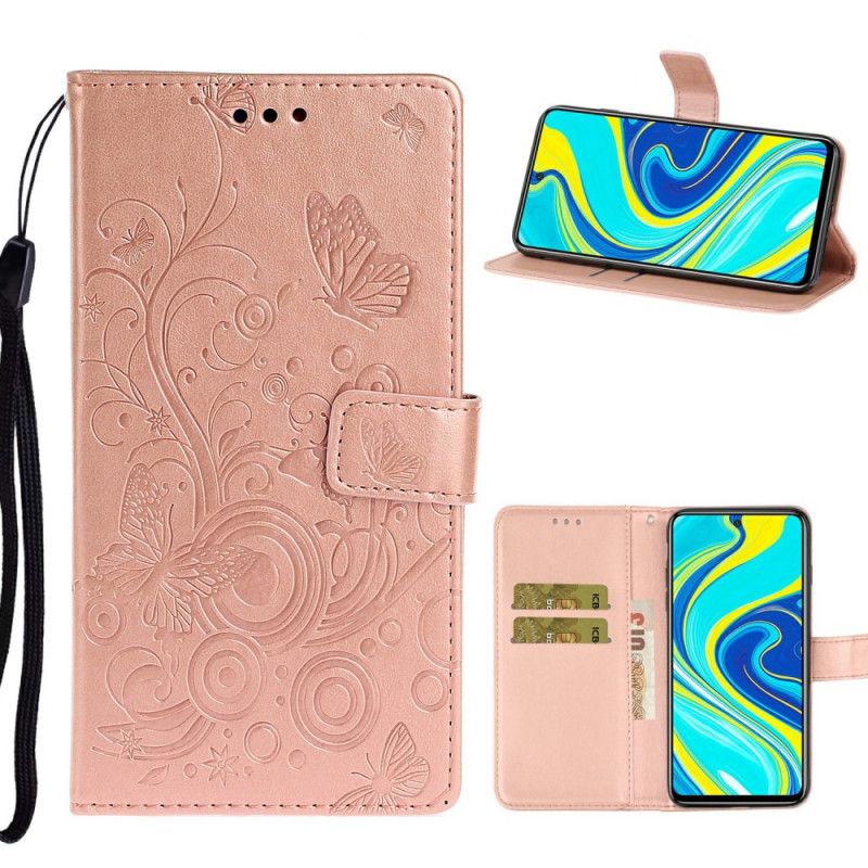 Lederhüllen Xiaomi Redmi Note 9S / Note 9 Pro Magenta Handyhülle Schmetterlinge In Den Blüten