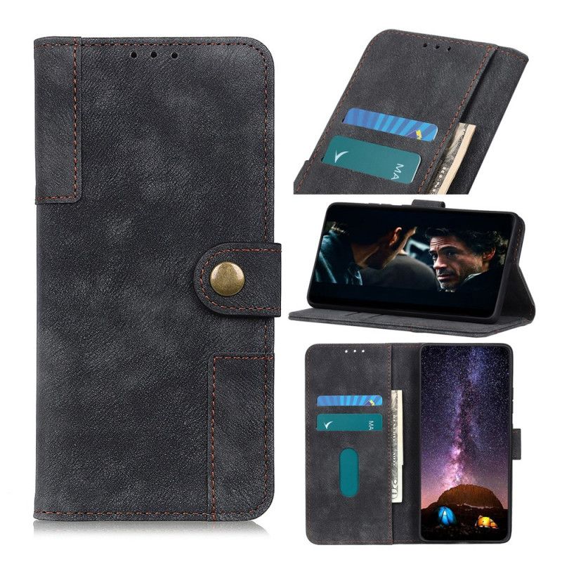 Lederhüllen Xiaomi Redmi Note 9S / Note 9 Pro Schwarz Vintage Leder- Und Nietstil