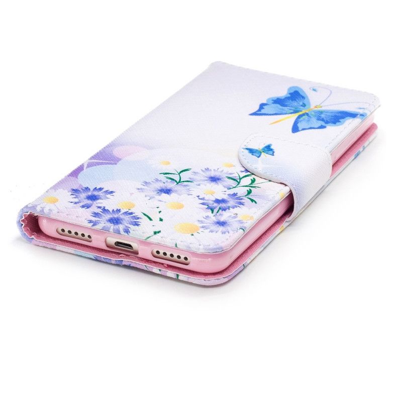 Lederhüllen Xiaomi Redmi 5 Bemalte Schmetterlinge Und Blumen