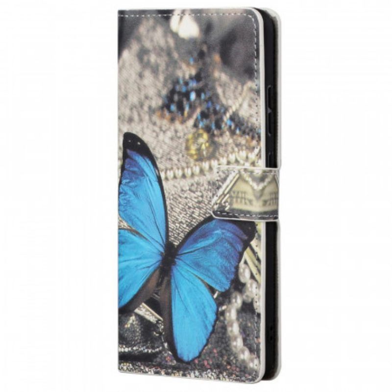 Flip Case Für Poco M4 Pro 5G Blauer Schmetterling