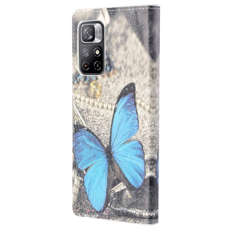 Flip Case Für Poco M4 Pro 5G Blauer Schmetterling